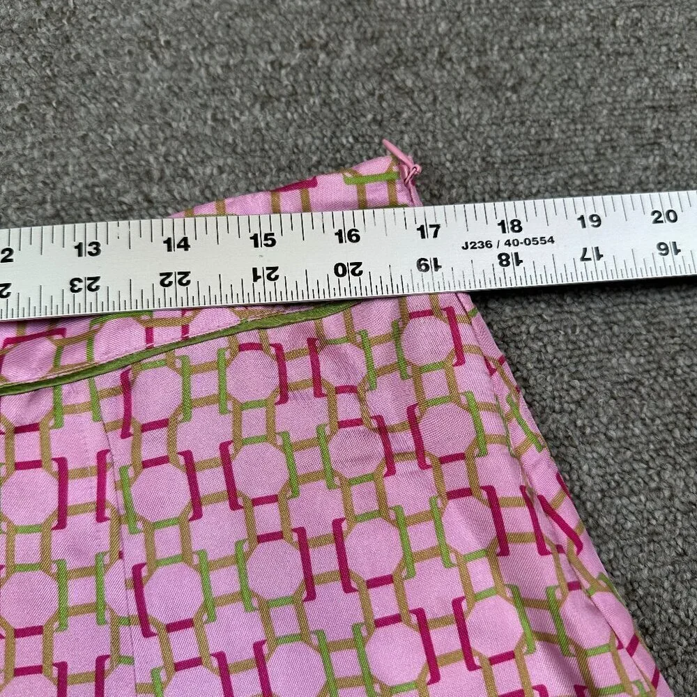 Tommy Hilfiger Y2K Pleated Pink Green Logo 100% Silk Skirt Women's 12